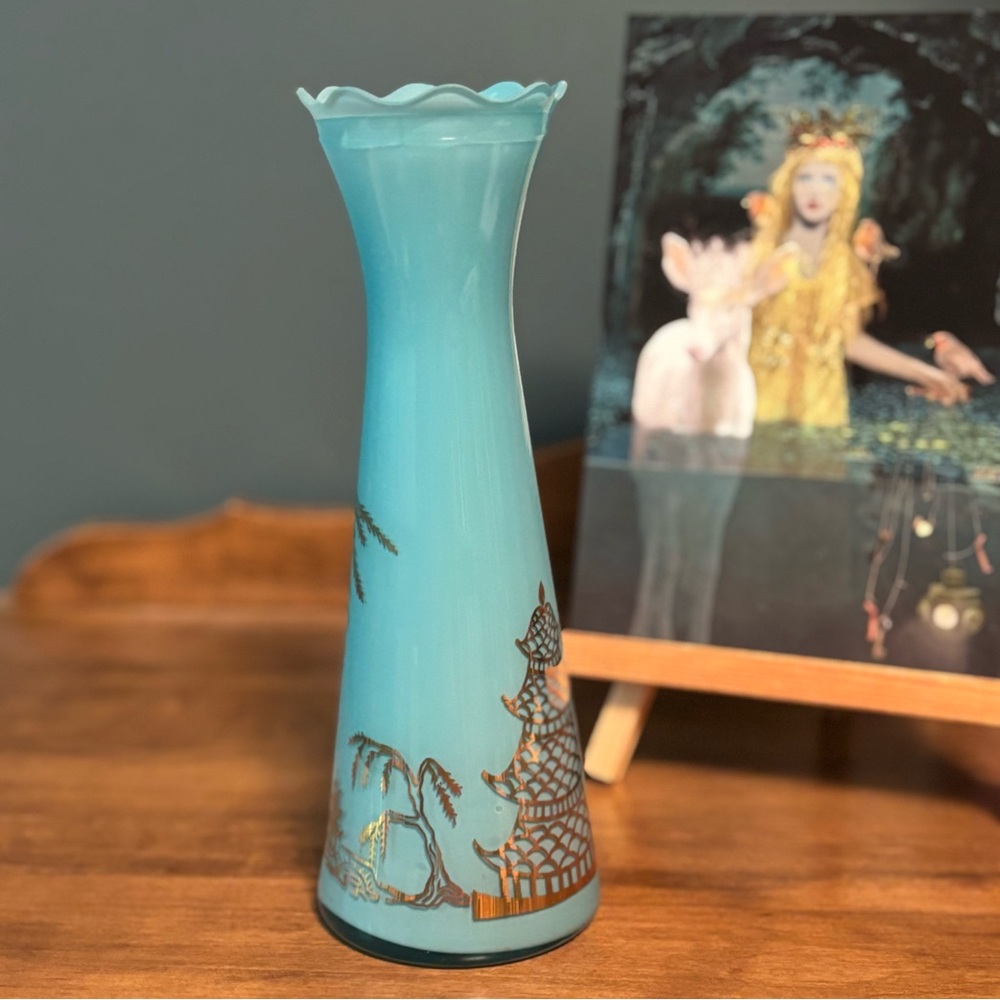 50's Asian Pagoda Vase - 50's Bartlett Collins Vase - Aquamarine Pagoda Vase